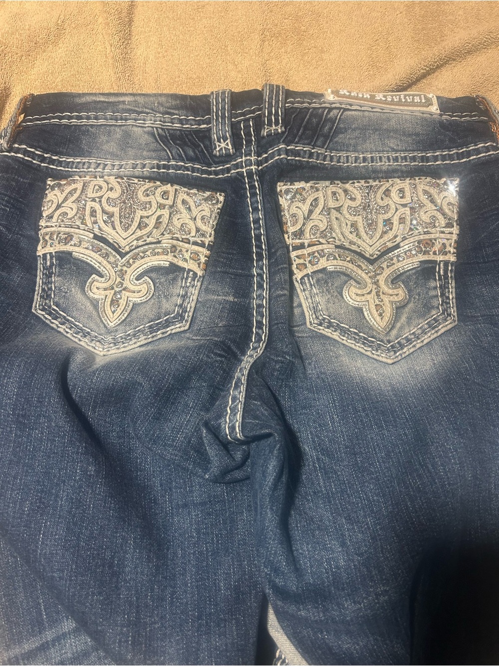 Rock Revival Blue Bootcut Jeans with Embellished Back Pockets